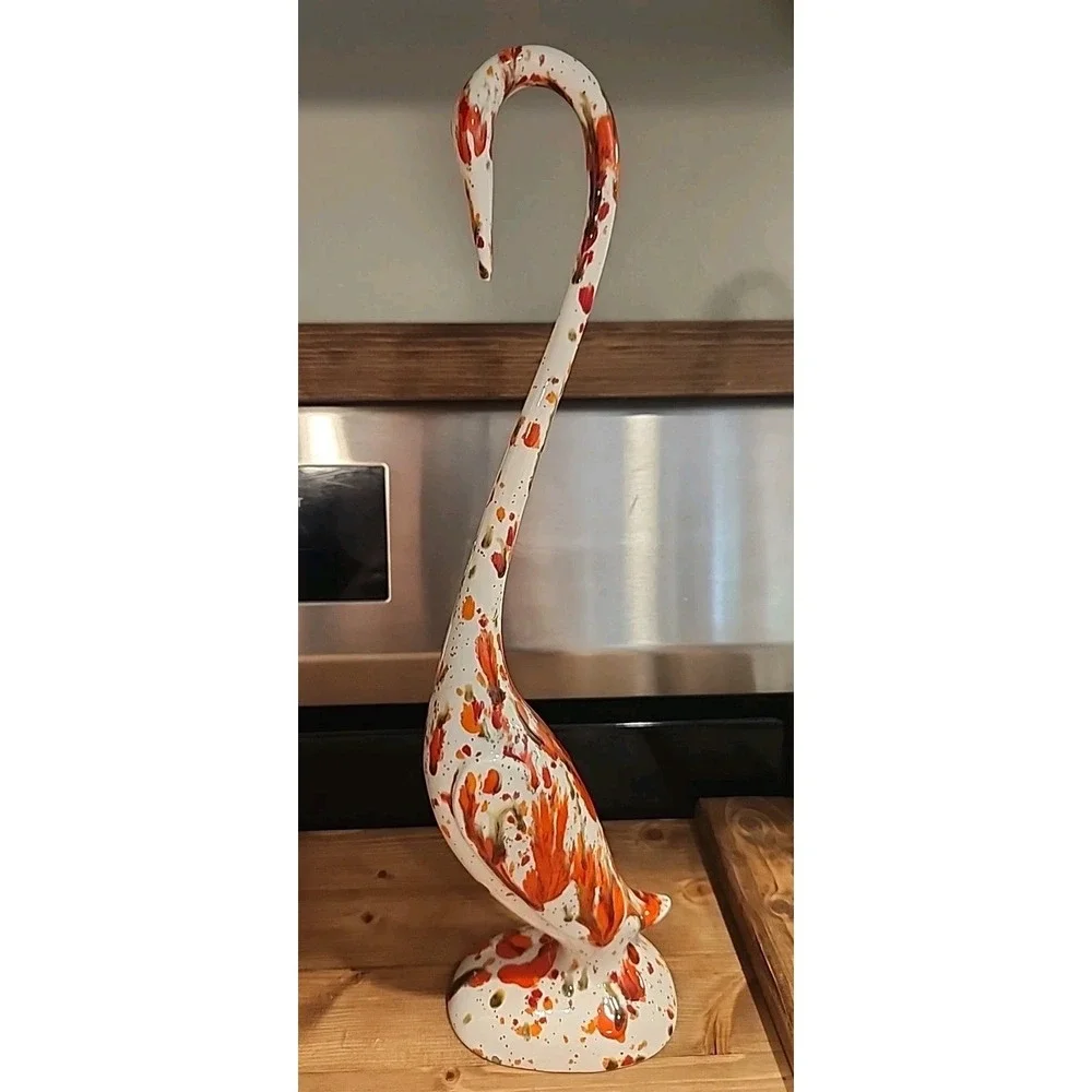 Vintage Mid Century‎ Drip Glaze Set of 2 Crane Bird Egret Figurines Ceramic